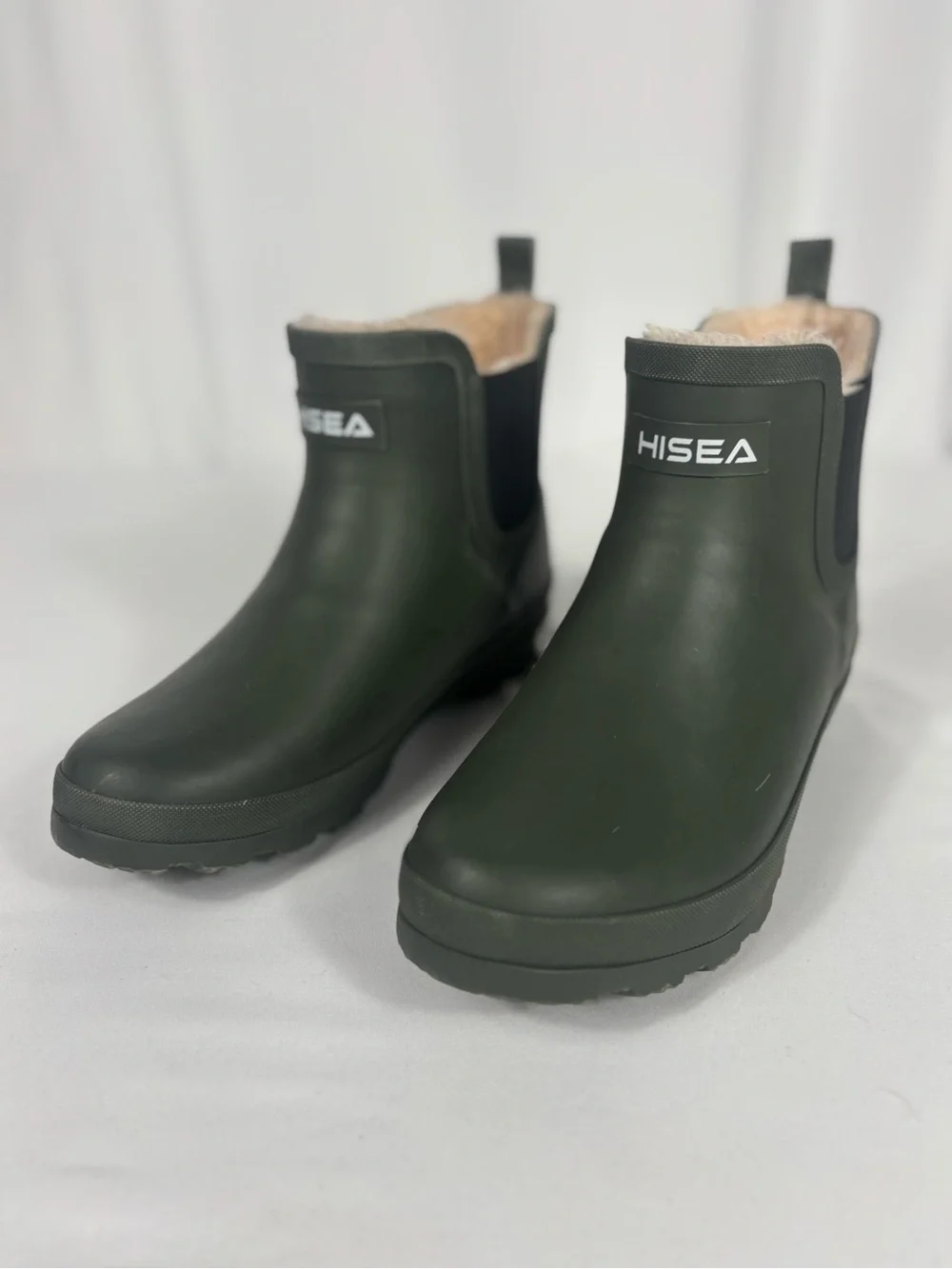 HISEA Olive Green Fleece-Lined Chelsea Rain Boots women’s size 7